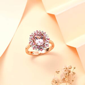 Iliana AAA Pink Morganite, Mahenge Spinel and G-H SI Diamond 2.50 ctw Ring in 18K Rose Gold (Size 7.5) 4.70 Grams
