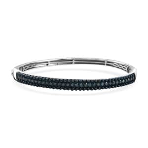 Doorbuster Blue Diamond 1.50 ctw Bangle Bracelet in Rhodium Over Sterling Silver (7.25 In)