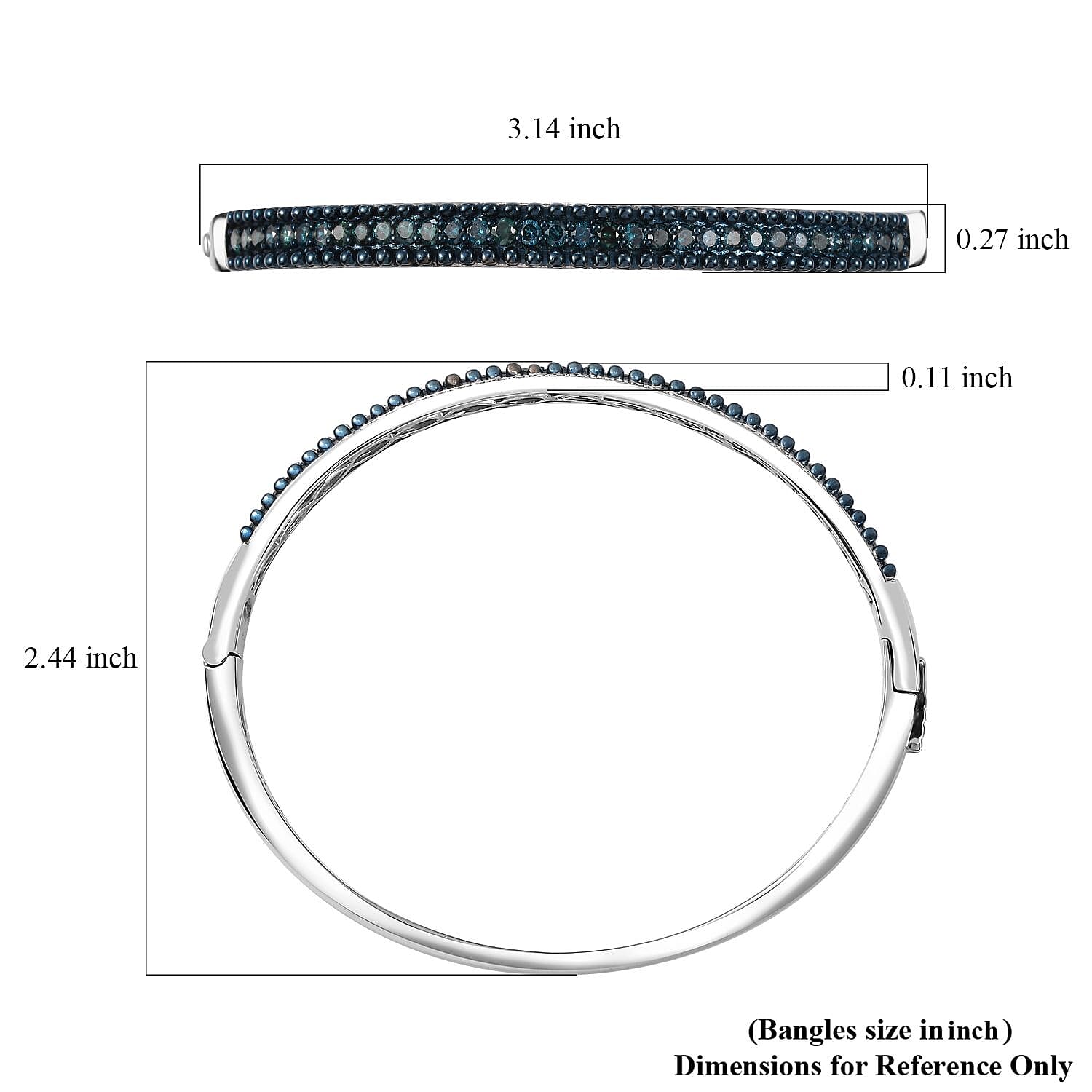 D'Joy Blue Diamond 1.50 ctw Bangle Bracelet in Rhodium Over Sterling Silver (7.25 In)