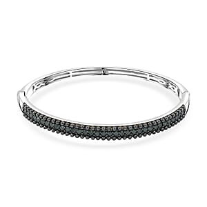 Green Diamond 1.50 ctw Bangle Bracelet in Rhodium Over Sterling Silver (7.25 In)