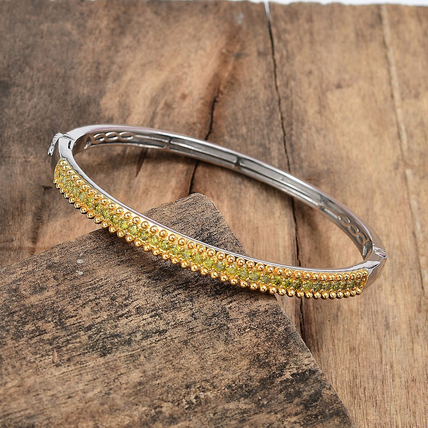 D'Joy Yellow Diamond 1.50 ctw Bangle Bracelet in Rhodium Over Sterling Silver (7.25 In)