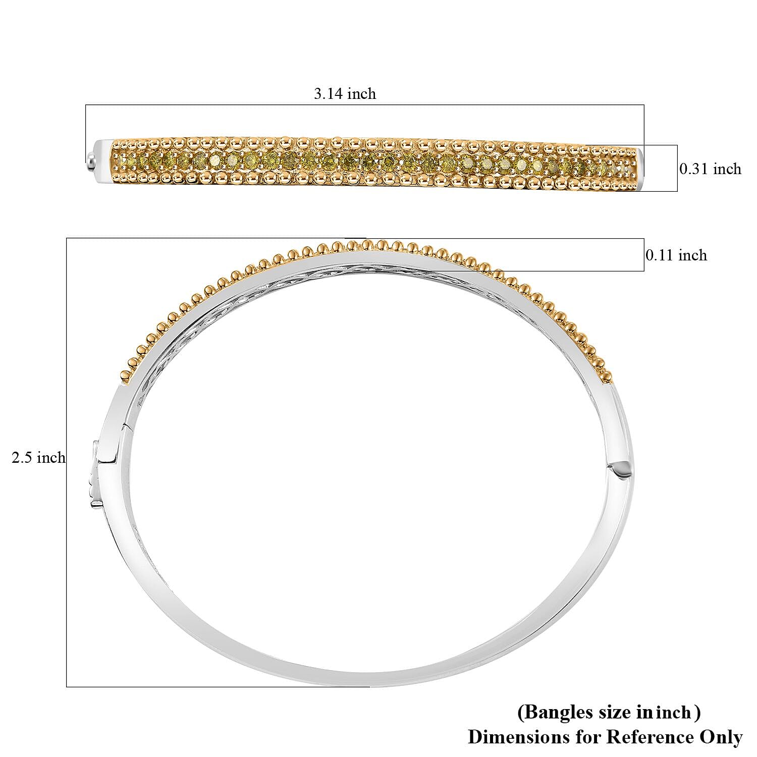 D'Joy Yellow Diamond 1.50 ctw Bangle Bracelet in Rhodium Over Sterling Silver (7.25 In)