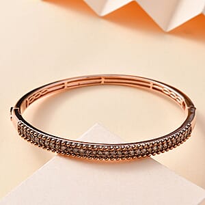 D'Joy Natural Champagne Diamond 1.50 ctw Bangle Bracelet in 18K Vermeil Rose Gold Over Sterling Silver (7.25 In)