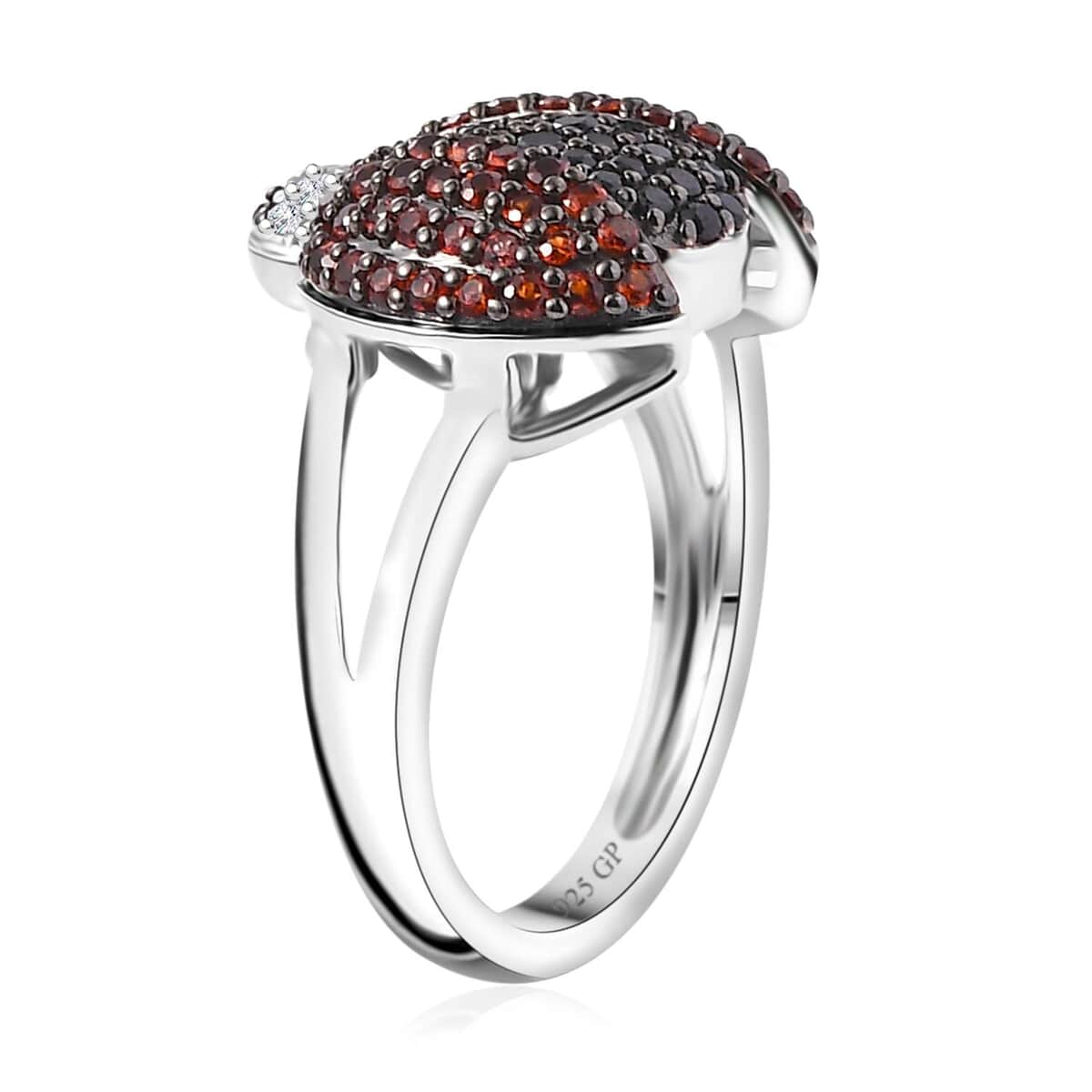 GP Thai Black Spinel and White Zircon 1.00 ctw ladybug Ring in Rhodium Over Sterling Silver image number 3