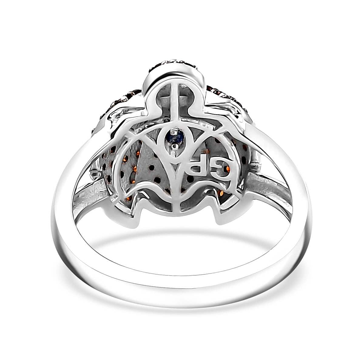 GP Trionfo Collection Thai Black Spinel, White Zircon Ladybug Ring in Rhodium Over Sterling Silver (Size 7.0) 1.00 ctw
