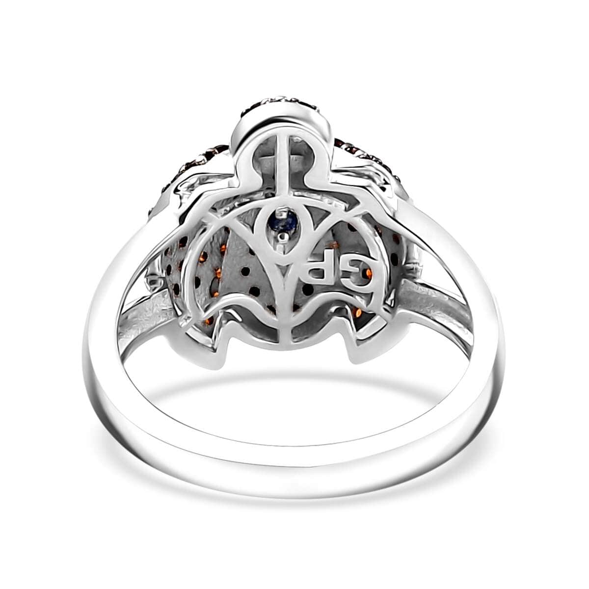 GP Thai Black Spinel and White Zircon 1.00 ctw ladybug Ring in Rhodium Over Sterling Silver image number 4