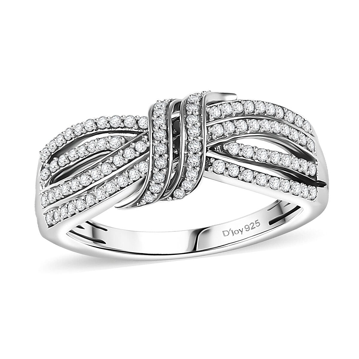 D'Joy White Diamond 0.50 ctw Cocoa Twist Ring in Rhodium Over Sterling Silver (Size 10.0)