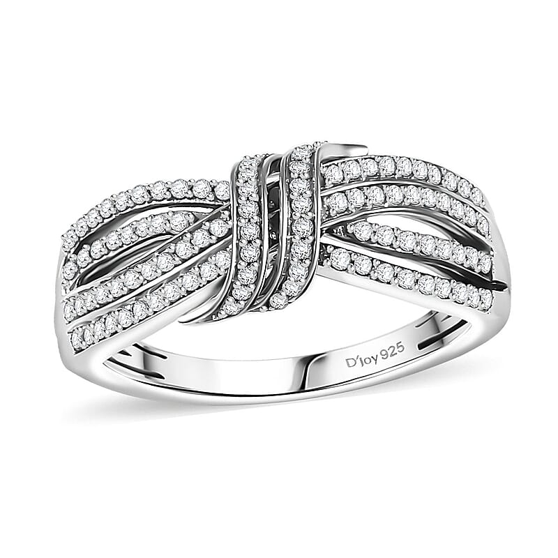D'Joy White Diamond 0.50 ctw Cocoa Twist Ring in Rhodium Over Sterling Silver (Size 10.0)