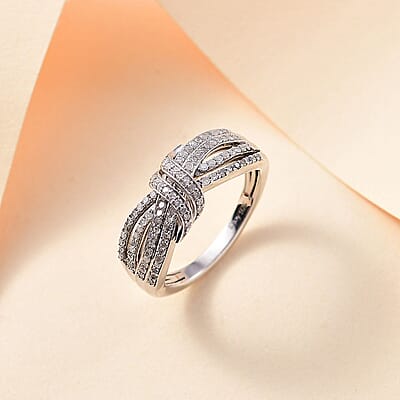 D'Joy White Diamond 0.50 ctw Cocoa Twist Ring in Rhodium Over Sterling Silver (Size 10.0)