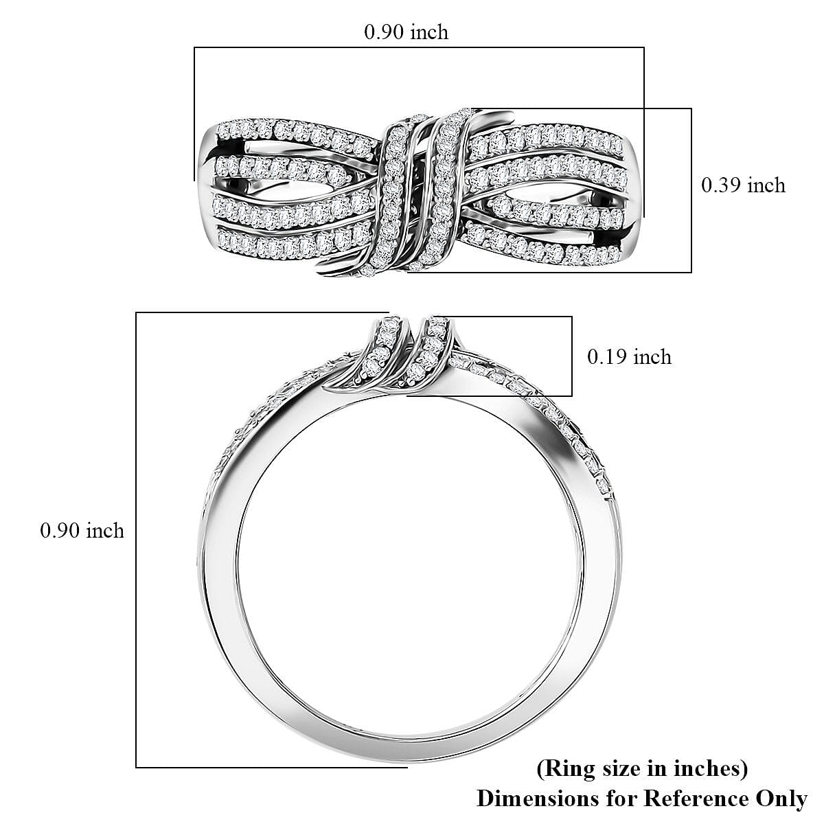 D'Joy White Diamond 0.50 ctw Cocoa Twist Ring in Rhodium Over Sterling Silver (Size 10.0)
