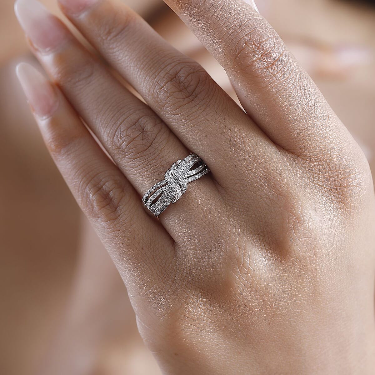 D'Joy White Diamond 0.50 ctw Cocoa Twist Ring in Rhodium Over Sterling Silver (Size 7.0) image number 2