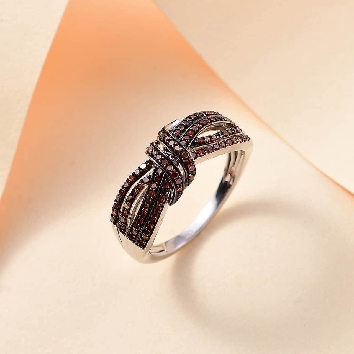 Doorbuster Red Diamond 0.50 ctw Cocoa Twist Ring in Rhodium Over Sterling Silver (Size 9.0) (Del. in 5-7 Days) image number 1