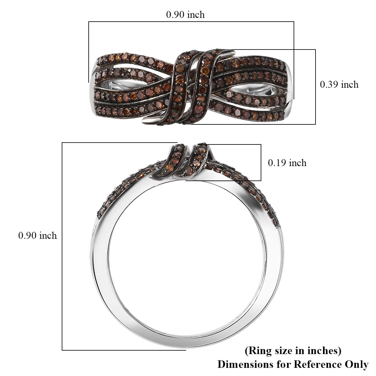 Doorbuster Red Diamond 0.50 ctw Cocoa Twist Ring in Rhodium Over Sterling Silver (Size 9.0) (Del. in 5-7 Days) image number 5