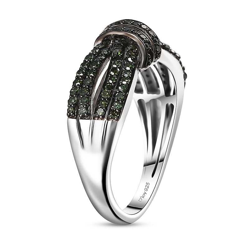 Green Diamond 0.50 ctw Cocoa Twist Ring in Rhodium Over Sterling Silver (Size 6.0)