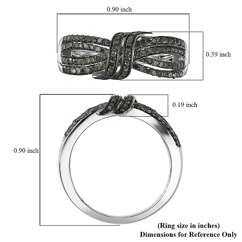 Green Diamond 0.50 ctw Cocoa Twist Ring in Rhodium Over Sterling Silver (Size 6.0)