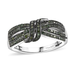 Green Diamond 0.50 ctw Cocoa Twist Ring in Rhodium Over Sterling Silver (Size 7.0)