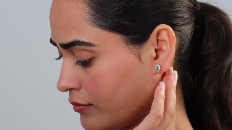 Kagem Zambian Emerald and Moissanite 0.75 ctw Snowflake Earrings in Rhodium Over Sterling Silver