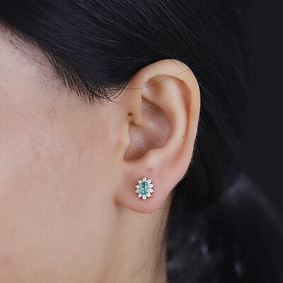 Kagem Zambian Emerald and Moissanite 0.75 ctw Snowflake Earrings in Rhodium Over Sterling Silver