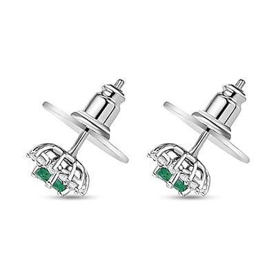 Kagem Zambian Emerald and Moissanite 0.75 ctw Snowflake Earrings in Rhodium Over Sterling Silver