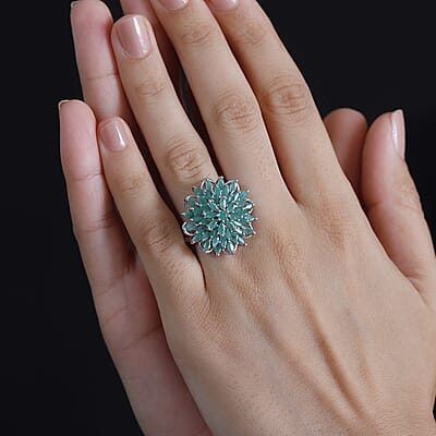 D'Joy Kagem Zambian Emerald 3.80 ctw Blooming Flower Ring in Rhodium Over Sterling Silver (Size 10.0)