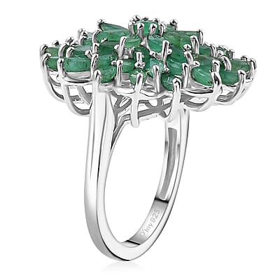 D'Joy Kagem Zambian Emerald 3.80 ctw Blooming Flower Ring in Rhodium Over Sterling Silver (Size 10.0)