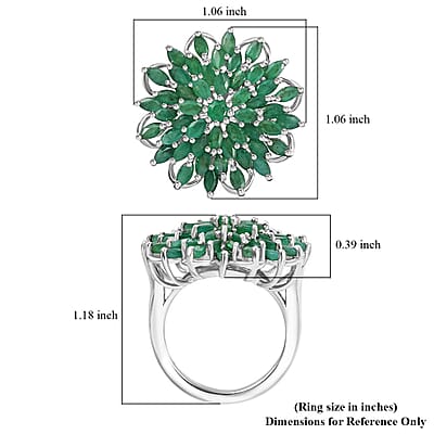 D'Joy Kagem Zambian Emerald 3.80 ctw Blooming Flower Ring in Rhodium Over Sterling Silver (Size 10.0)