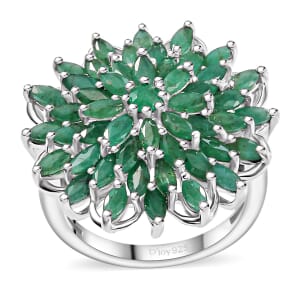 Kagem Zambian Emerald 3.80 ctw Blooming Flower Ring in Rhodium Over Sterling Silver (Size 6.0)