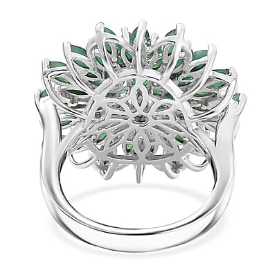 D'Joy Kagem Zambian Emerald 3.80 ctw Blooming Flower Ring in Rhodium Over Sterling Silver (Size 6.0)