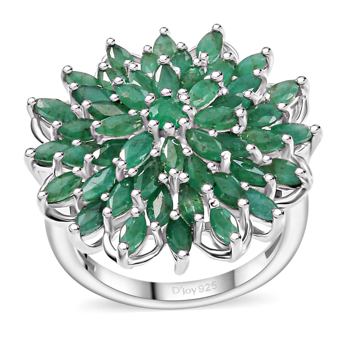 Kagem Zambian Emerald Floral Spray Ring in Rrhodium Over Sterling Silver (Size 7.0) 3.80 ctw image number 0