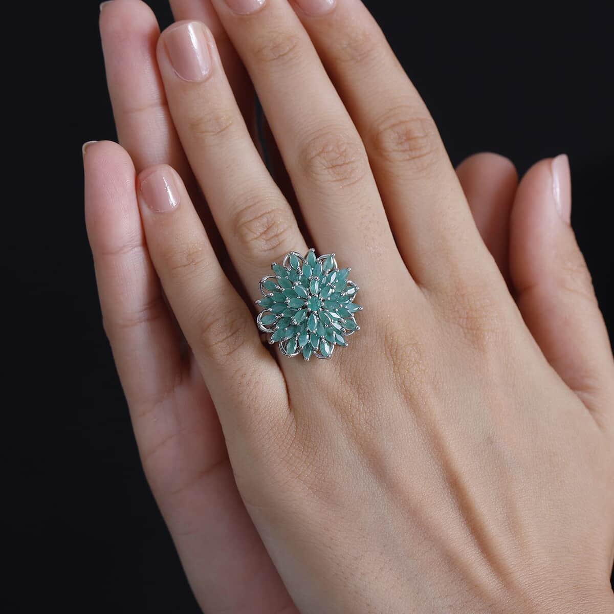 Kagem Zambian Emerald 3.80 ctw Blooming Flower Ring in Rhodium Over Sterling Silver (Size 7.0) image number 2