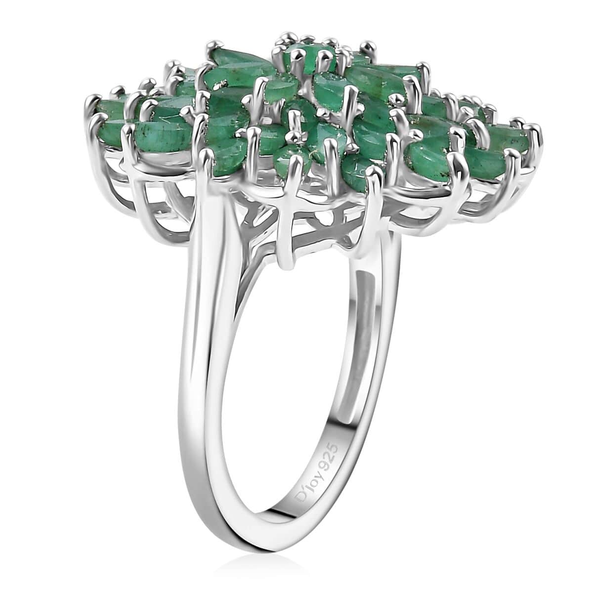 Kagem Zambian Emerald 3.80 ctw Blooming Flower Ring in Rhodium Over Sterling Silver (Size 7.0) image number 3