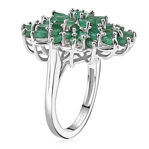 D'Joy Kagem Zambian Emerald 3.80 ctw Blooming Flower Ring in Rhodium Over Sterling Silver (Size 7.0)