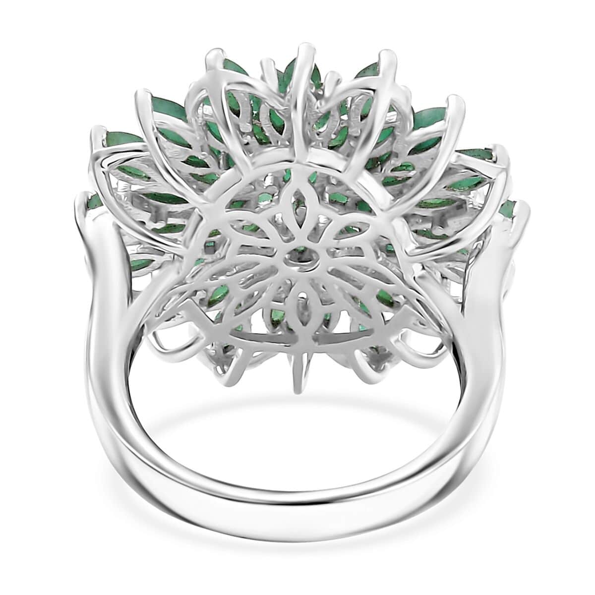 Kagem Zambian Emerald 3.80 ctw Blooming Flower Ring in Rhodium Over Sterling Silver (Size 7.0) image number 4