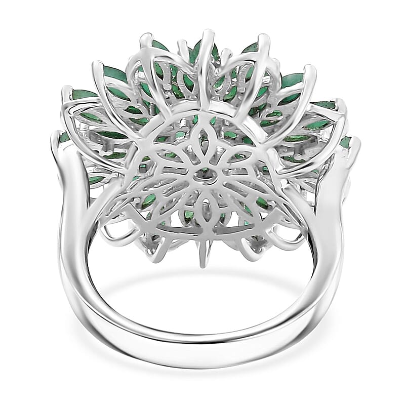 D'Joy Kagem Zambian Emerald 3.80 ctw Blooming Flower Ring in Rhodium Over Sterling Silver (Size 7.0)
