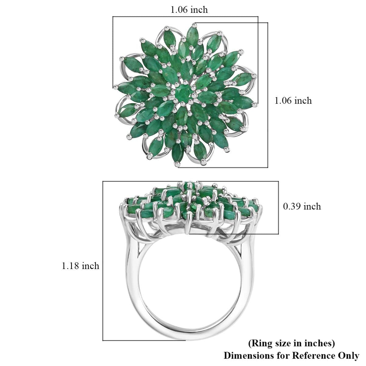 Kagem Zambian Emerald Floral Spray Ring in Rrhodium Over Sterling Silver (Size 7.0) 3.80 ctw image number 5