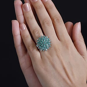 D'Joy Kagem Zambian Emerald 3.80 ctw Blooming Flower Ring in Rhodium Over Sterling Silver (Size 8.0)