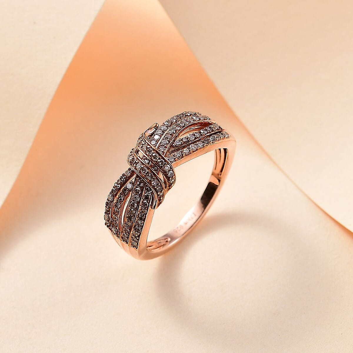 D'Joy Natural Champagne Diamond 0.50 ctw Cocoa Twist Ring in 18K Vermeil Rose Gold Over Sterling Silver (Size 7.0) image number 1