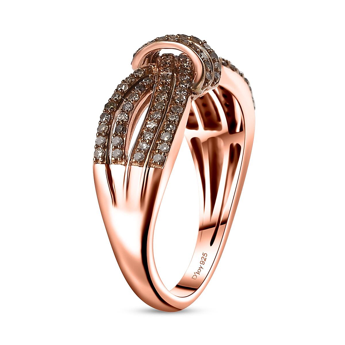 D'Joy Natural Champagne Diamond 0.50 ctw Cocoa Twist Ring in 18K Vermeil Rose Gold Over Sterling Silver (Size 7.0) image number 3