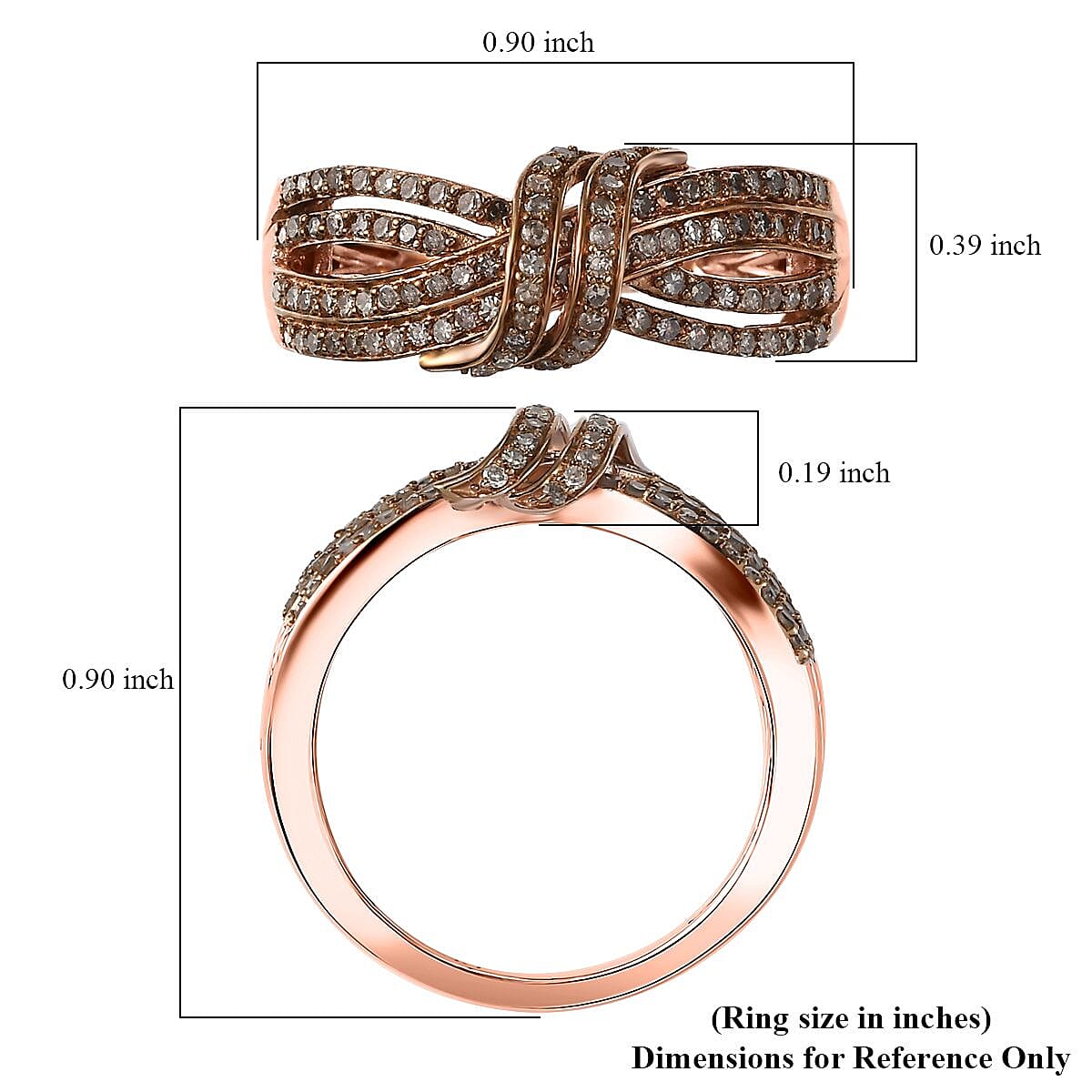 D'Joy Natural Champagne Diamond 0.50 ctw Cocoa Twist Ring in 18K Vermeil Rose Gold Over Sterling Silver (Size 8.0) image number 5