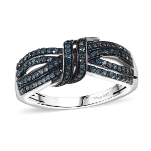 Blue Diamond 0.50 ctw Cocoa Twist Ring in Rhodium Over Sterling Silver (Size 6.0)