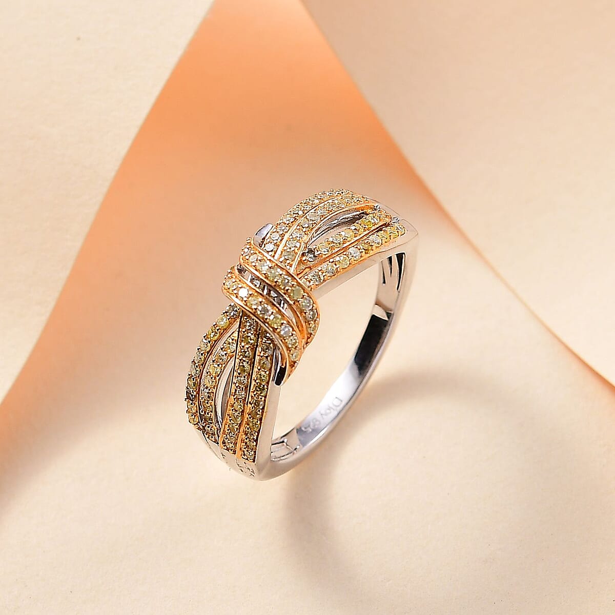 D'Joy Yellow Diamond 0.50 ctw Cocoa Twist Ring in Rhodium Over Sterling Silver (Size 9.0) image number 1