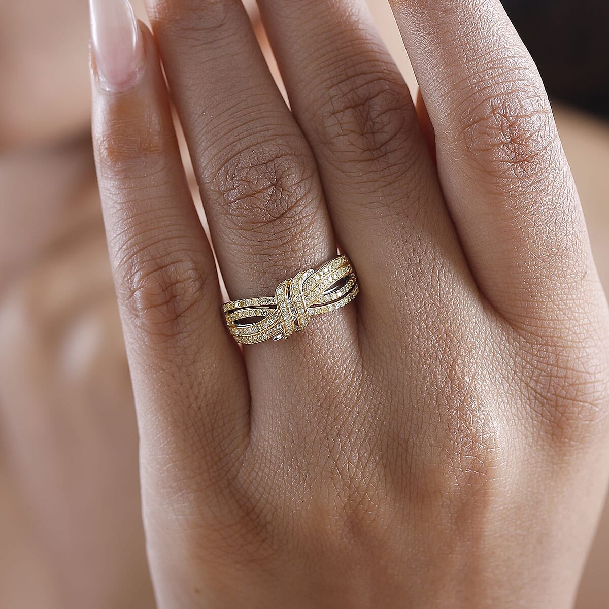 D'Joy Yellow Diamond 0.50 ctw Cocoa Twist Ring in Rhodium Over Sterling Silver (Size 9.0) image number 2