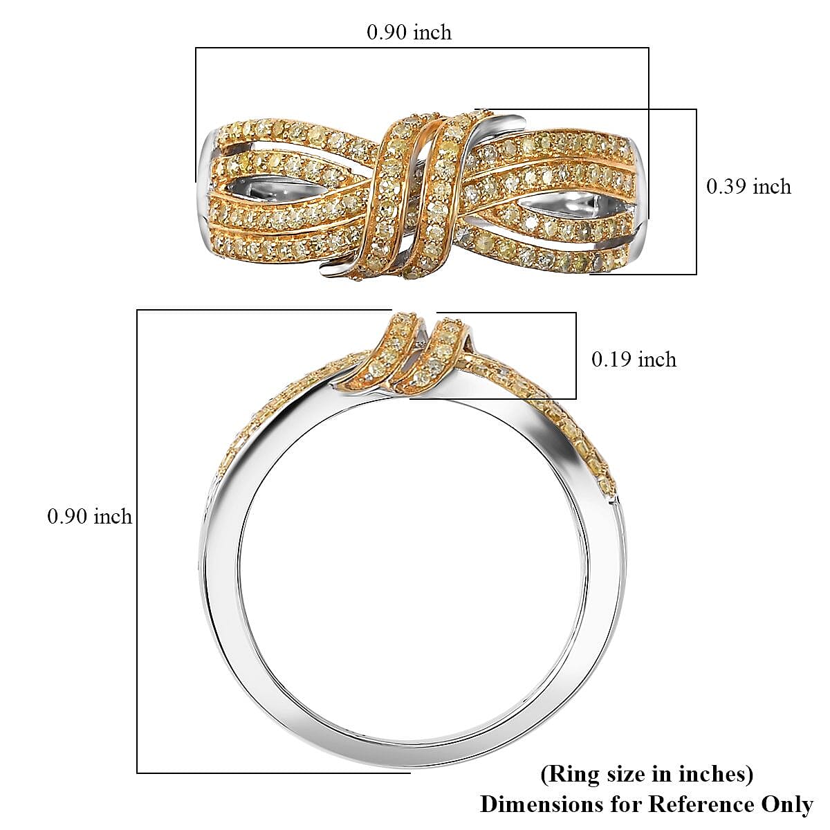 D'Joy Yellow Diamond 0.50 ctw Cocoa Twist Ring in Rhodium Over Sterling Silver (Size 9.0) image number 5