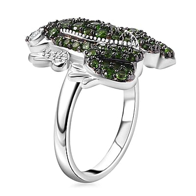 GP Chrome Diopside, White Zircon Ring in Rhodium Over Sterling Silver (Size 7.0) 1.80 ctw