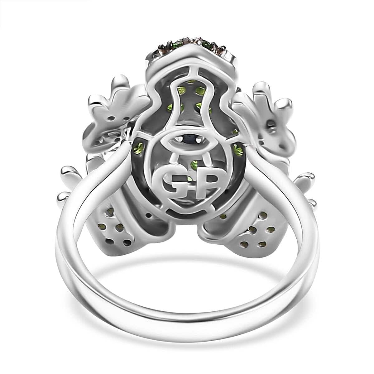 GP Chrome Diopside, White Zircon Ring in Rhodium Over Sterling Silver (Size 7.0) 1.80 ctw