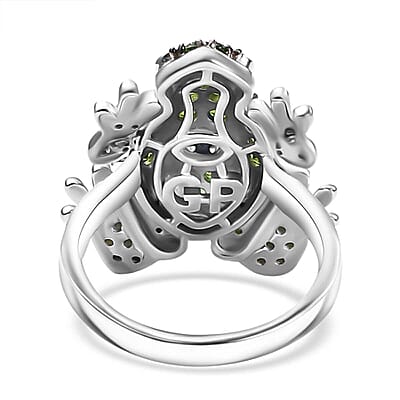 GP Chrome Diopside, White Zircon Ring in Rhodium Over Sterling Silver (Size 7.0) 1.80 ctw