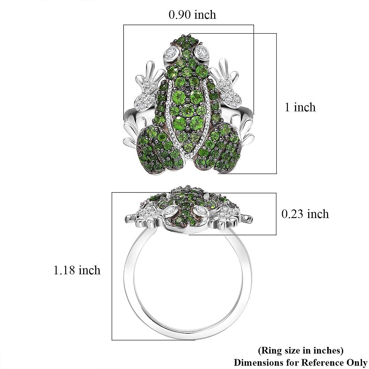 GP Chrome Diopside, White Zircon Ring in Rhodium Over Sterling Silver (Size 7.0) 1.80 ctw