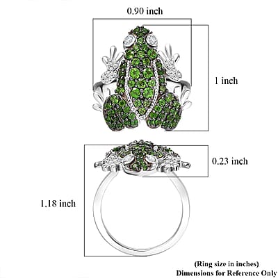 GP Chrome Diopside, White Zircon Ring in Rhodium Over Sterling Silver (Size 7.0) 1.80 ctw
