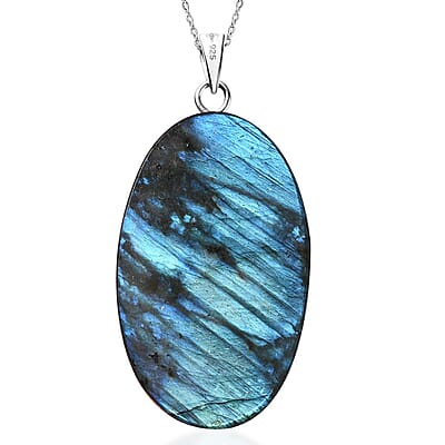 Malagasy Labradorite Carved Flower 75.00 ctw Pendant Necklace in Sterling Silver 20 Inches
