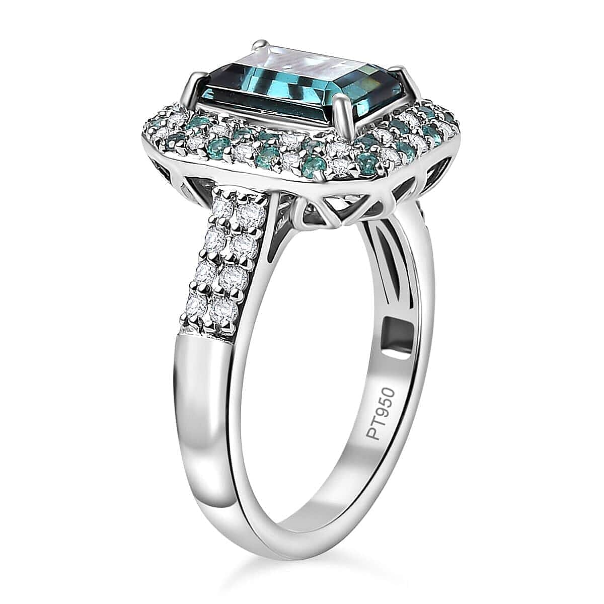 Certified & Appraised Rhapsody AAAA Pirineu Lagoon Tourmaline, Paraiba Tourmaline and E-F VS2 Diamond 3.65 ctw Ring in 950 Platinum (Size  10.0) 7.20 Grams